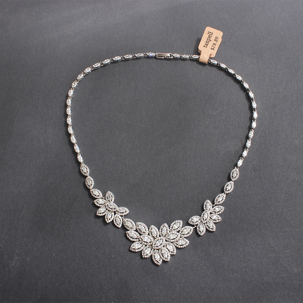 Tanpell Jewellery Zircon Inlaid Necklace, Elegant Cluster Flower Leaf Necklace for Women