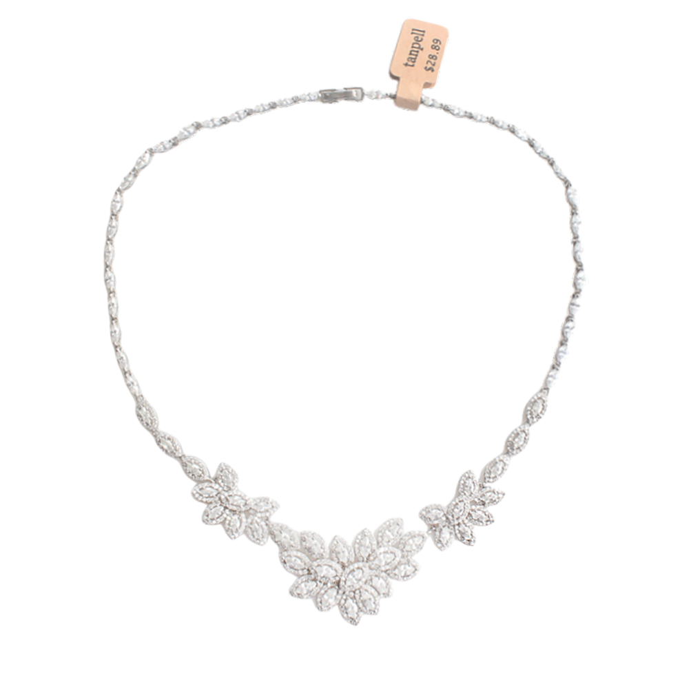 Tanpell Jewellery Zircon Inlaid Necklace, Elegant Cluster Flower Leaf Necklace for Women
