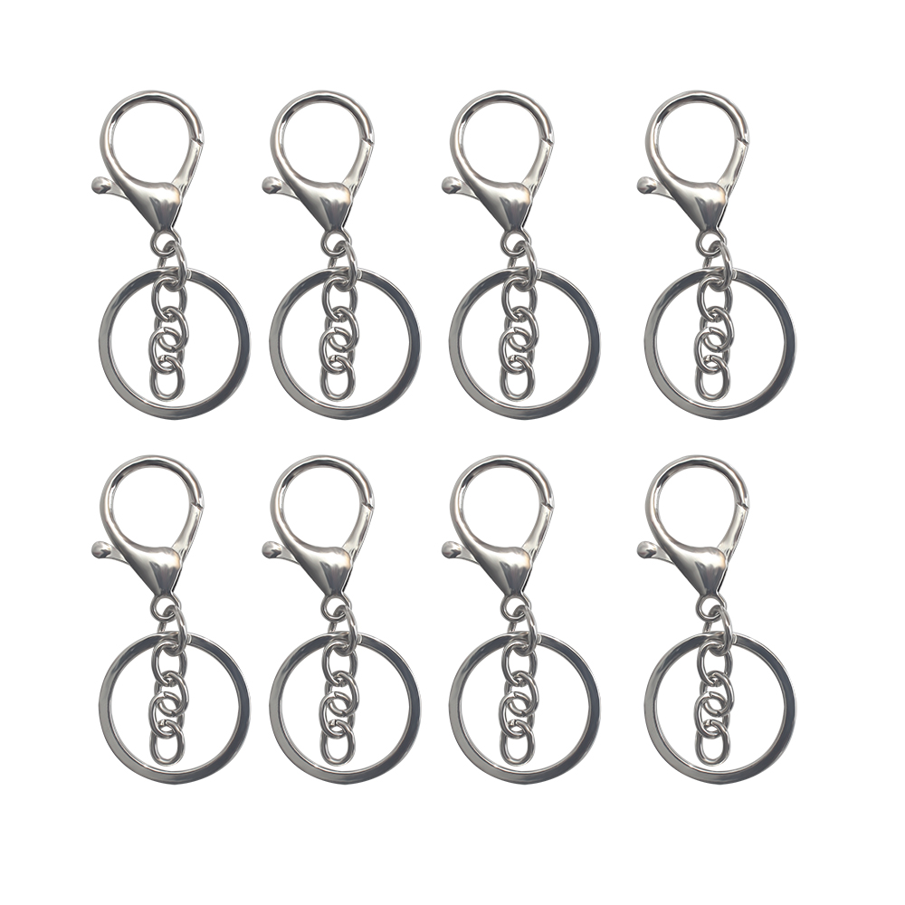 Tanpell Silver Keychain,4 Piece 8 Pcs Lobster Claw Clasp Hook with Flat Split Keychain Ring and Chain for DIY Craft Key Chain Accessories 4 Piece