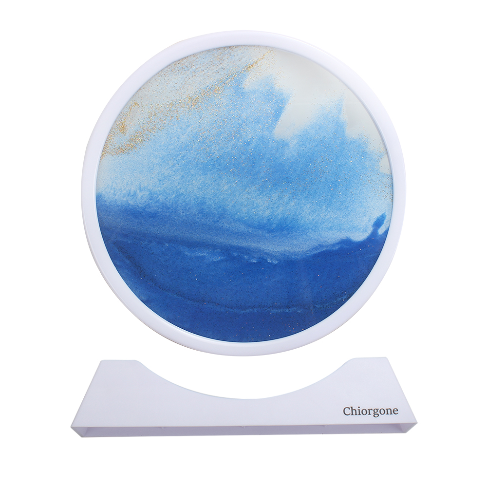 Chiorgone Works of Art Made of Glass-3D Moving Sand Art Picture,Desktop Art Bookshelves Home Office Decoration (10 inch, Blue)