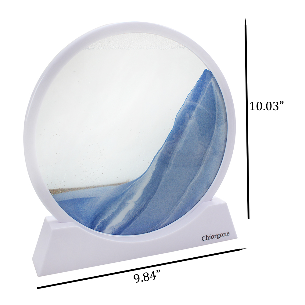 Chiorgone Works of Art Made of Glass-3D Moving Sand Art Picture,Desktop Art Bookshelves Home Office Decoration (10 inch, Blue)