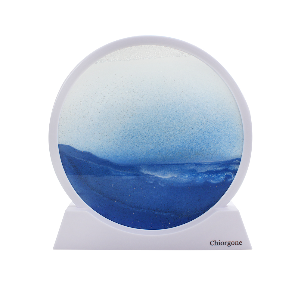 Chiorgone Works of Art Made of Glass-3D Moving Sand Art Picture,Desktop Art Bookshelves Home Office Decoration (10 inch, Blue)
