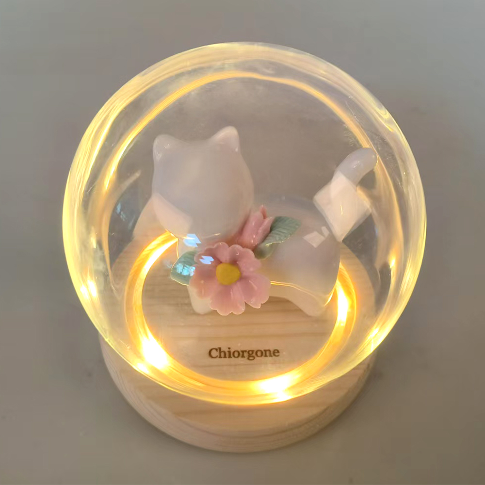 Chiorgone Works of art made of ceramic,Mini Cute Ceramic Cat Figurine With Base,Tabletop Ornaments, Home Office Decoration