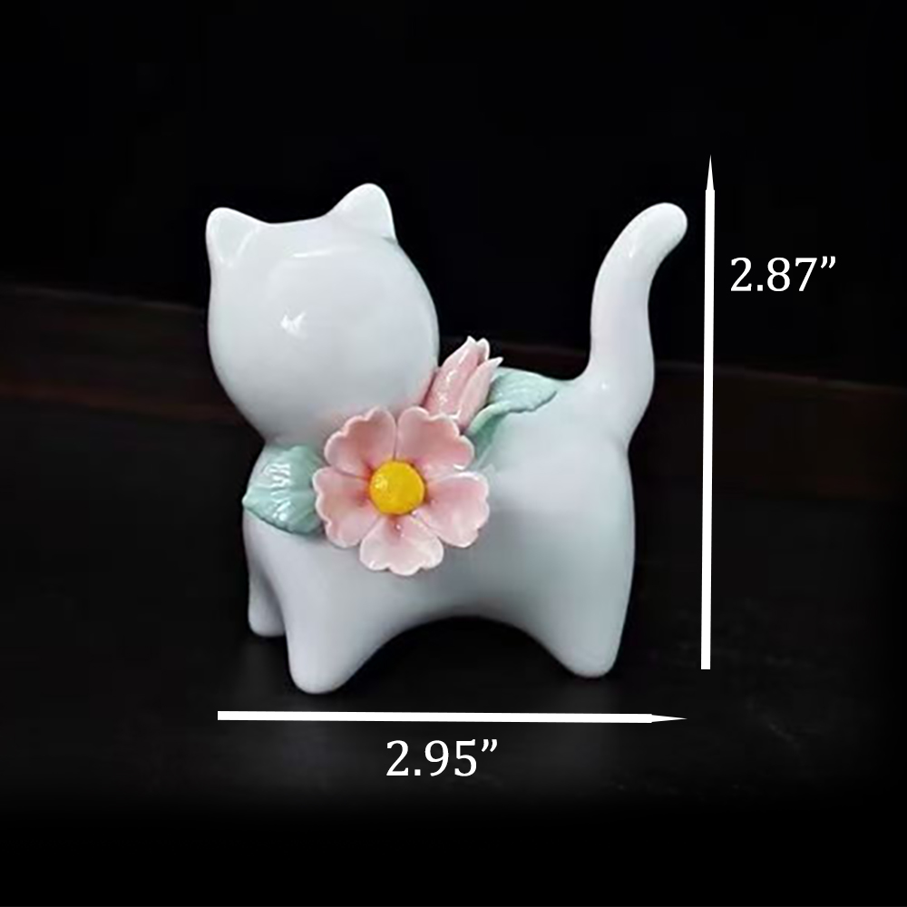 Chiorgone Works of art made of ceramic,Mini Cute Ceramic Cat Figurine With Base,Tabletop Ornaments, Home Office Decoration