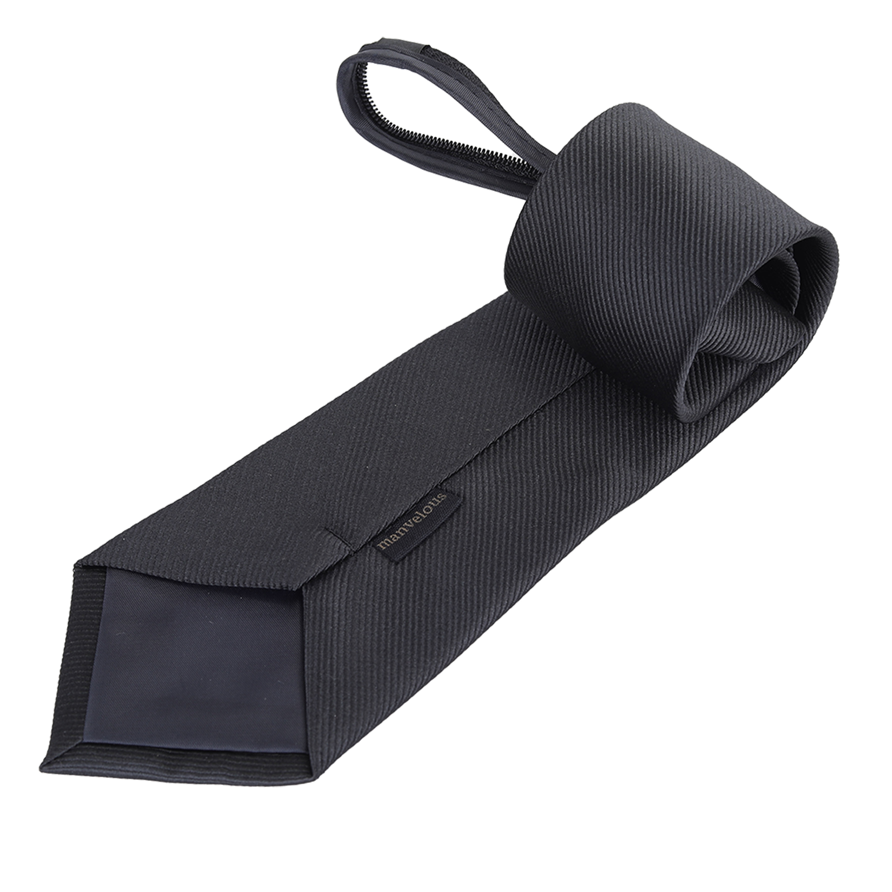manvelous Men Solid Black Polyester Zip Up Neckties.