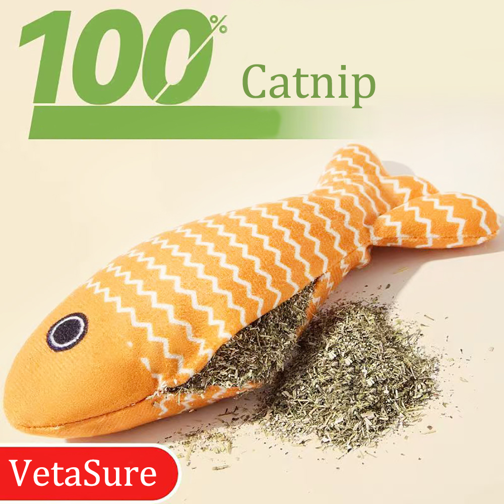 VetaSure Cat Toys Fish, 2 Pcs Soft Linen Cat Catnip Toys, Interactive Kitten Exercise Kicker Toys for Indoor 7.8 Inches
