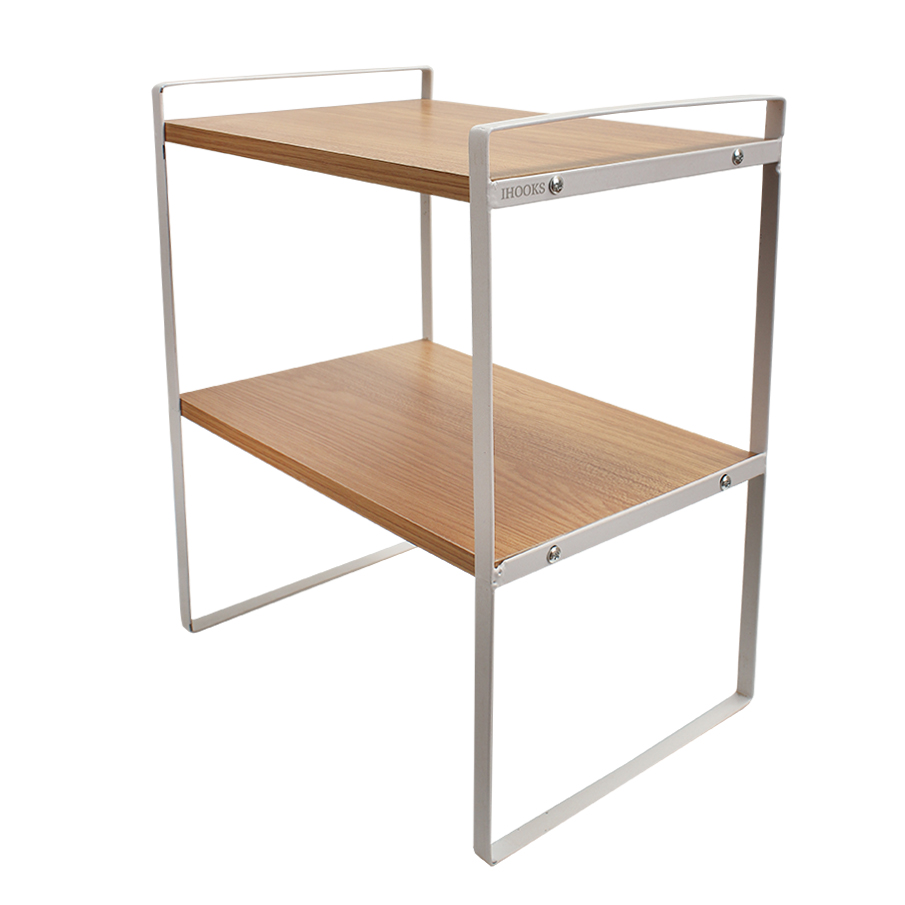 IHOOKS Shelves for Storage, 2 Tier Wood Desk Organizer Storage Rack and Freestanding Display Shelf for Office, Dormitory, Home