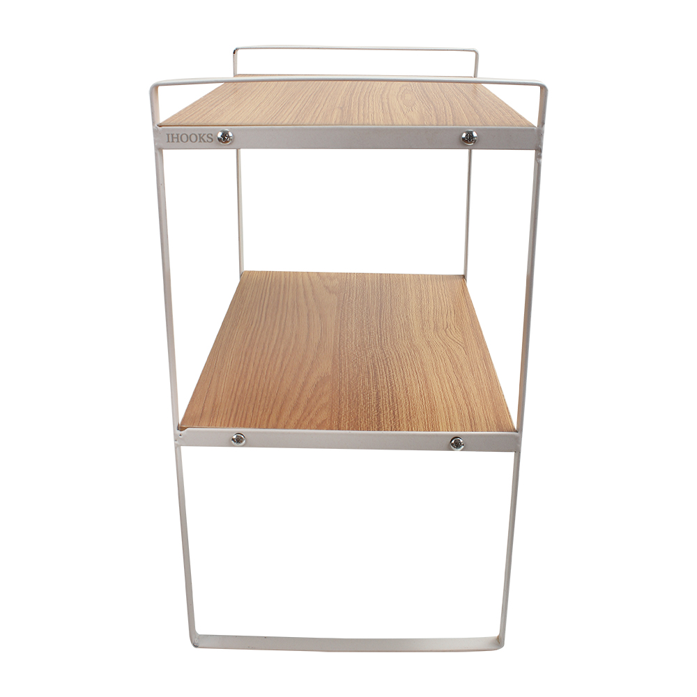 IHOOKS Shelves for Storage, 2 Tier Wood Desk Organizer Storage Rack and Freestanding Display Shelf for Office, Dormitory, Home