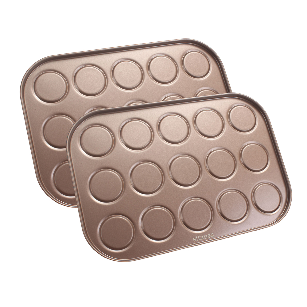 Sitanes Cookie Molds,High Temperature Resistant Non Stick Coated Carbon Steel Baking Pan for Pansuffin, Moon Pie, Cookies (15 Hole)