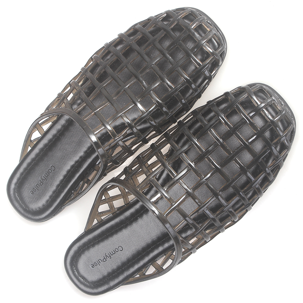 Comfypulse Women's Clear Hollow Mesh Jelly Slides - Non-Slip Slip-On Round Toe Sandals, Comfort Flat Shoes for Summer Beach & Daily Wear