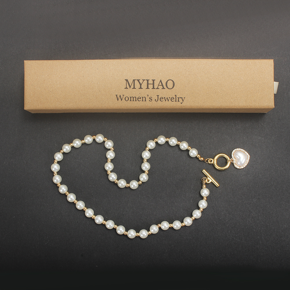 MYHAO Women's Pearl Necklaces,Heart Pendant Necklace, Crystal Rhinestone Trim Necklace For Women's Jewelry Gifts