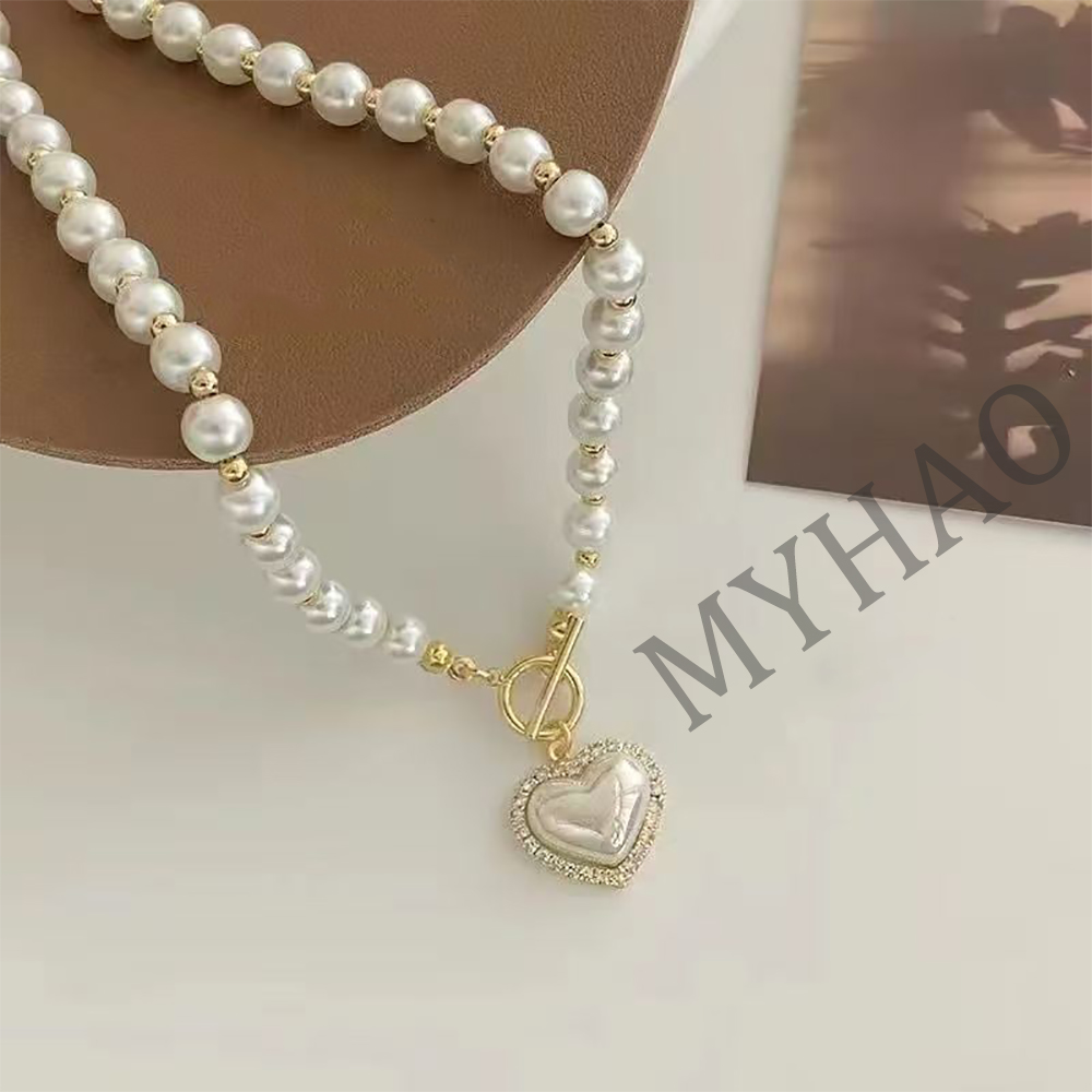 MYHAO Women's Pearl Necklaces,Heart Pendant Necklace, Crystal Rhinestone Trim Necklace For Women's Jewelry Gifts