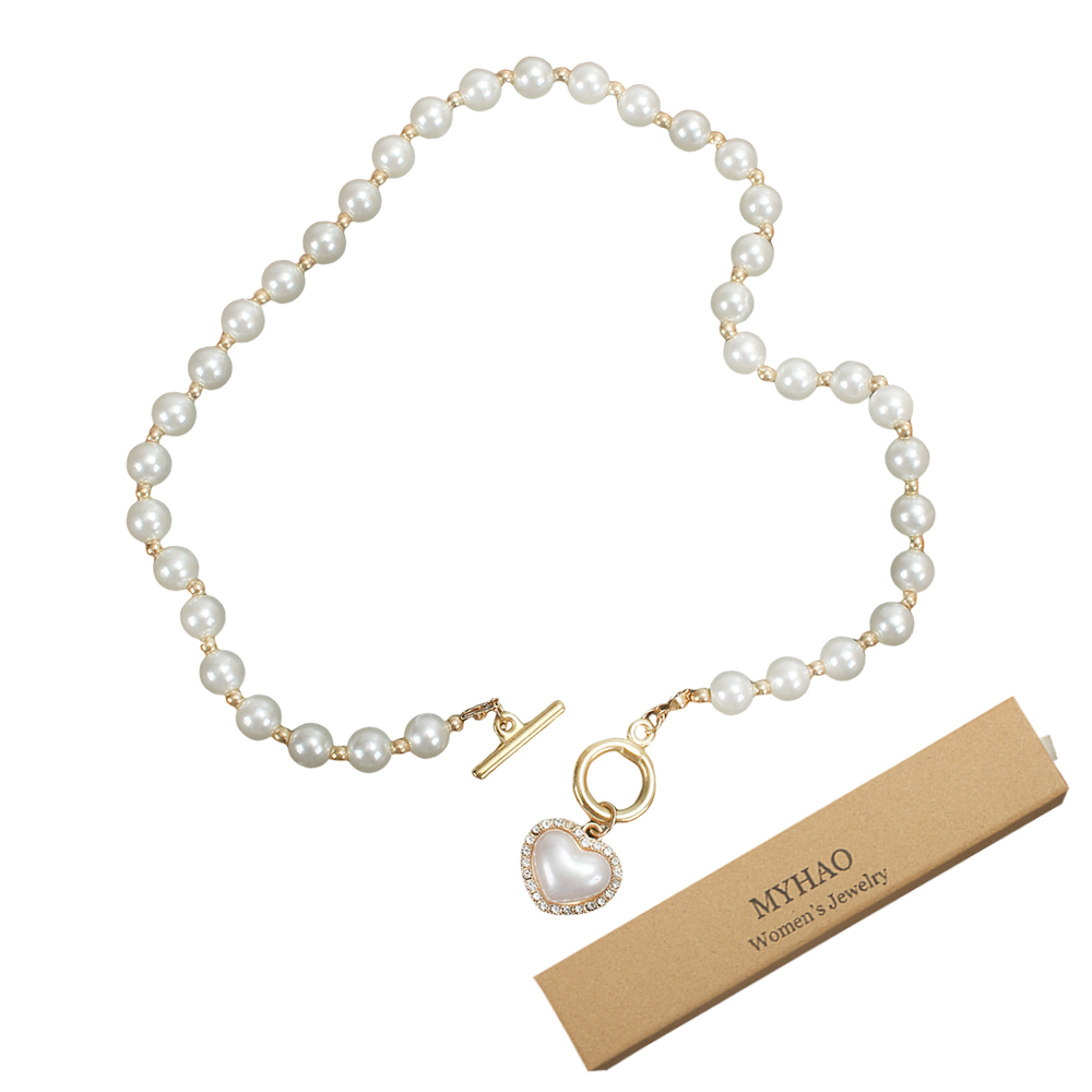 MYHAO Women's Pearl Necklaces,Heart Pendant Necklace, Crystal Rhinestone Trim Necklace For Women's Jewelry Gifts