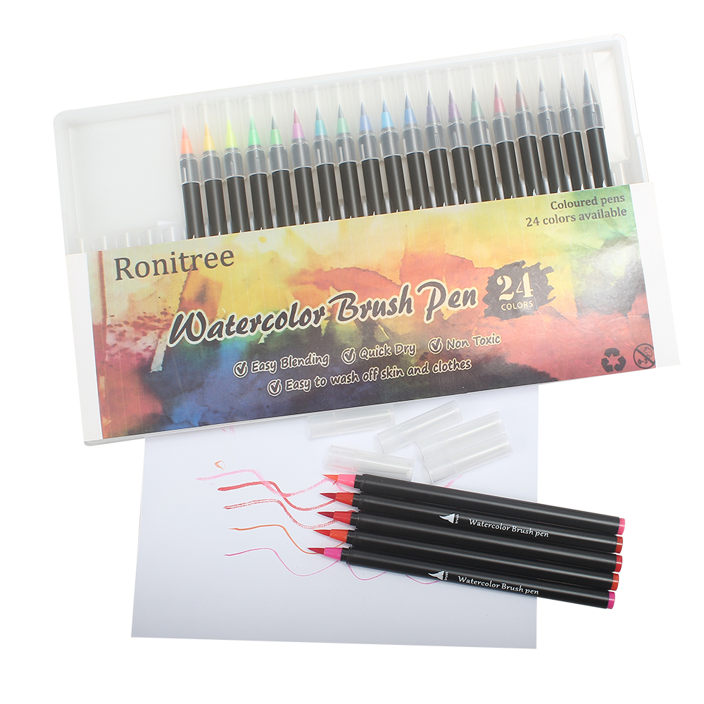 Ronitree Coloured pens,24 Colors Flexible Real Nylon Brush Tip Pens for Watercolor Painting,for Children Adult Coloring Sketching Books, Manga, Comic, Calligraphy