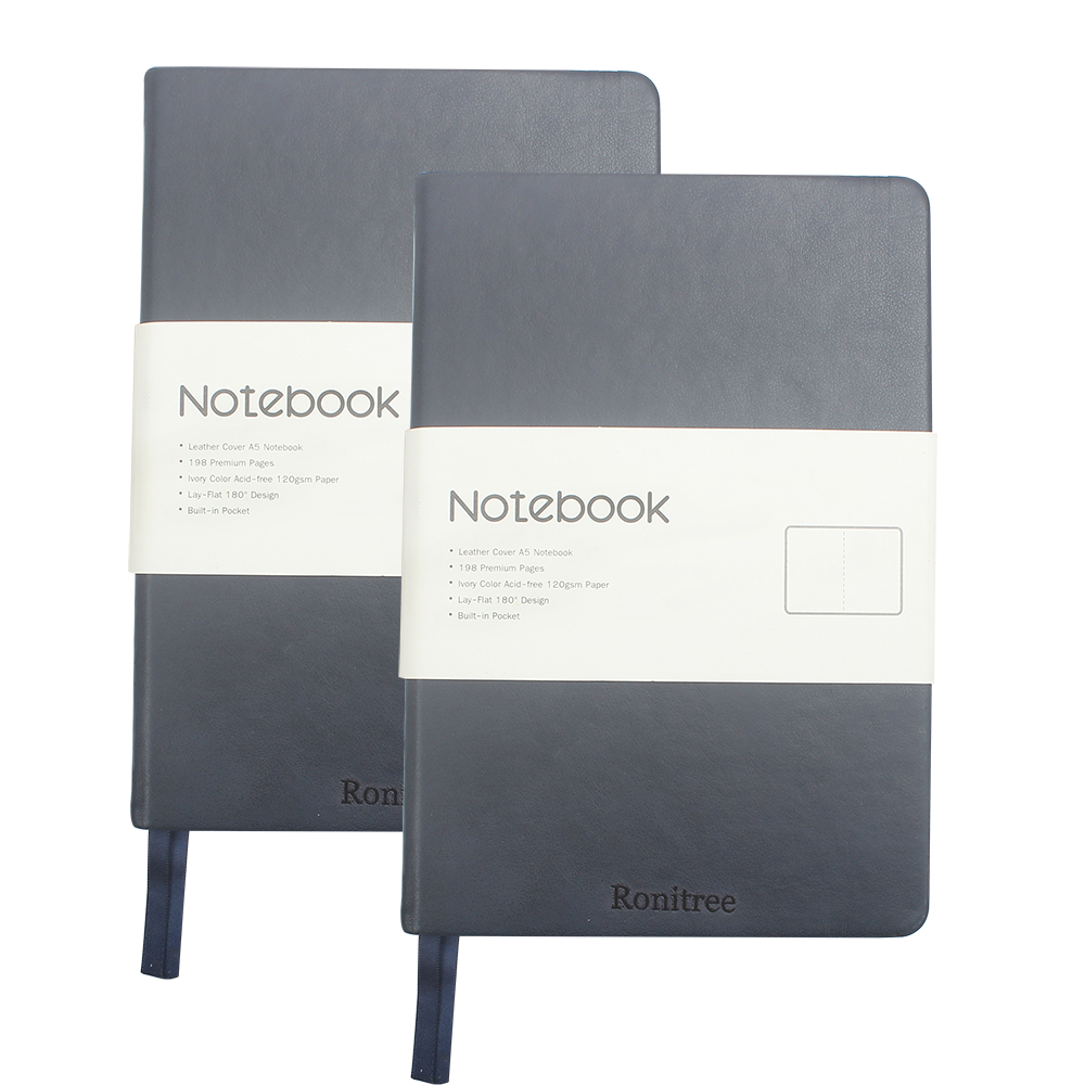 Ronitree Office Stationery A5 Notebook Journal, 120Gsm Premium Thick Paper with Leather Cover Notebook,198 Premium Pages,for Work School Note Taking, Office College Supplies 5.7"×8.38" (2, Navy Blue)