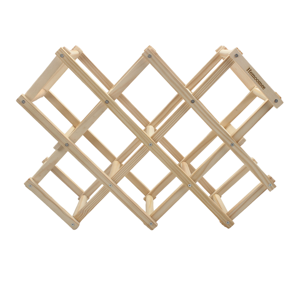 Hemoomee Bottle Rack,10 Bottle Solid Wood Rack Red Wine Display Rack Diamond Folding Bottle Rack