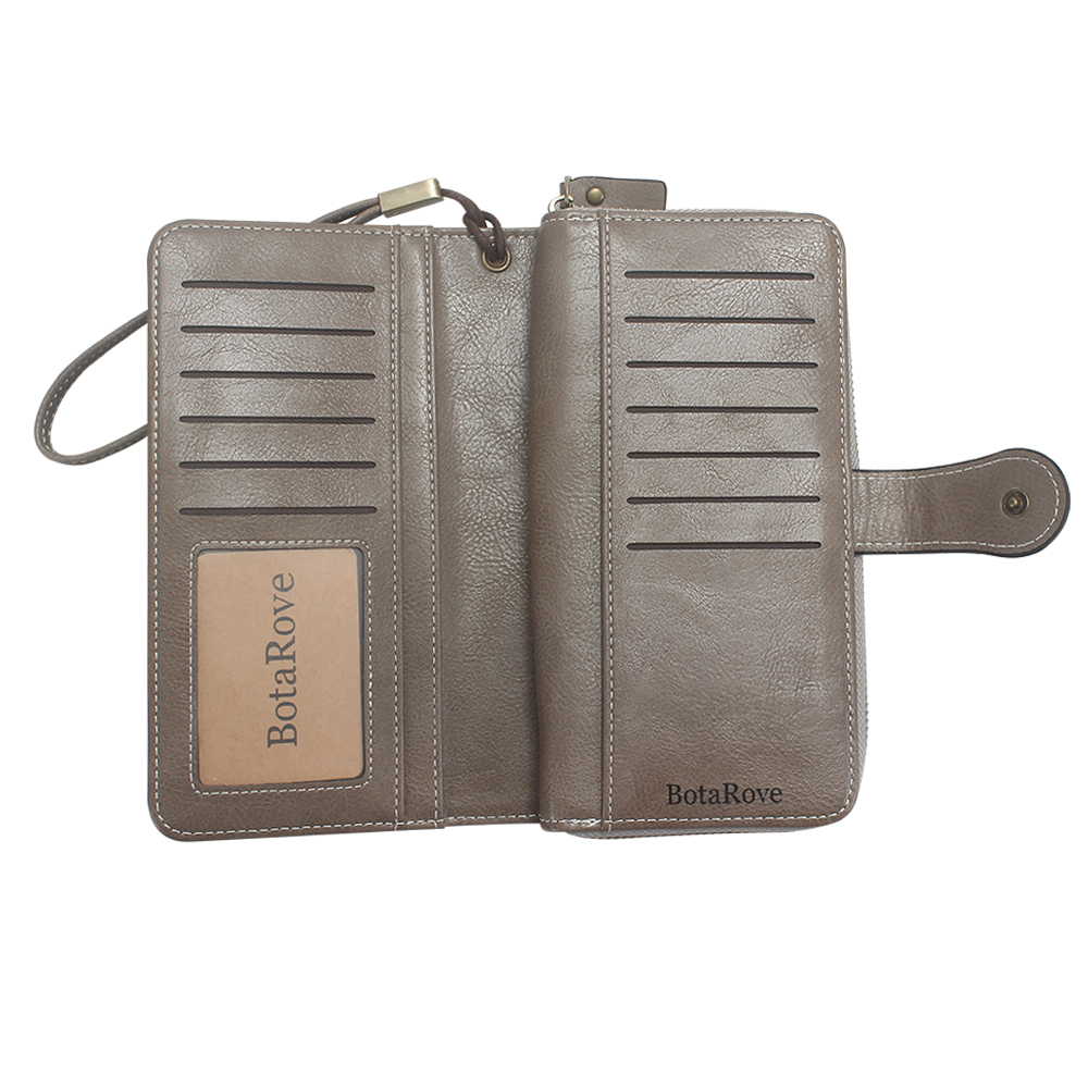 BotaRove Wallet,Women's Wallet Large Capacity Zip Leather Wristlet Purse for Hold Credit Cards/Cell Phones/Keys