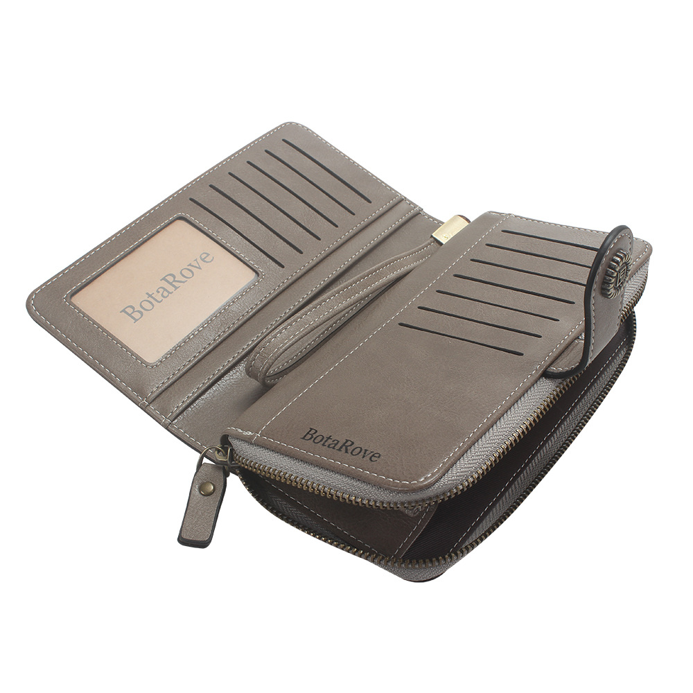 BotaRove Wallet,Women's Wallet Large Capacity Zip Leather Wristlet Purse for Hold Credit Cards/Cell Phones/Keys