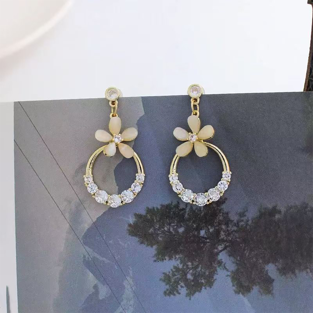FOHERAL Earrings,Fashion Zircon Dangle Earring,Cute Opal Flower Hollow Circle Dangle Hoop Earrings for Women Girls