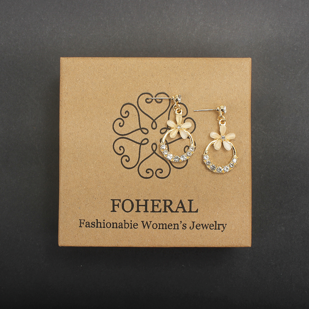FOHERAL Earrings,Fashion Zircon Dangle Earring,Cute Opal Flower Hollow Circle Dangle Hoop Earrings for Women Girls