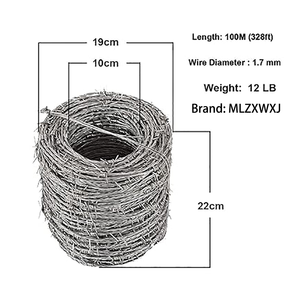 MLZXWXJ Barbed Wire,100 Meters Long, 15 Gauge, 4-Point Design, Suitable for multiple scenarios such as Farm Fence and yard protection