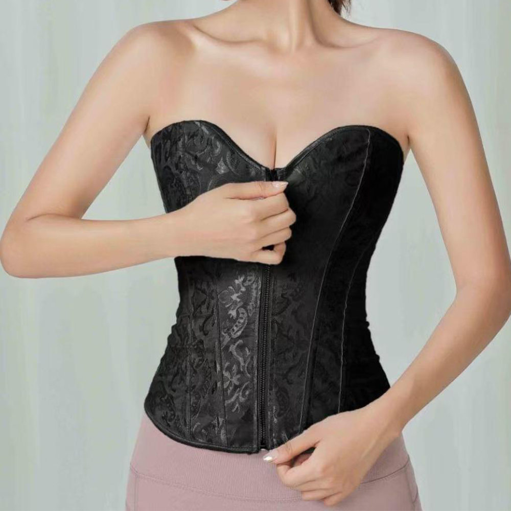 Lidogirl Bodices,Women's Black Strapless Corset Bodice with Lace Overlay, Zipper Closure and Breathable Comfort