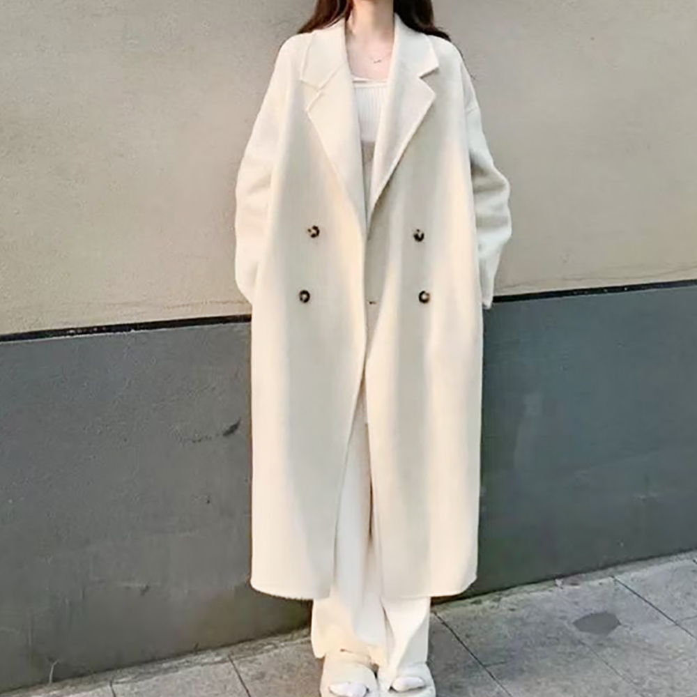 Lidogirl Women's White Coat,Fashion Double Breasted Loose Comfortable Overcoats,Simple & Versatile