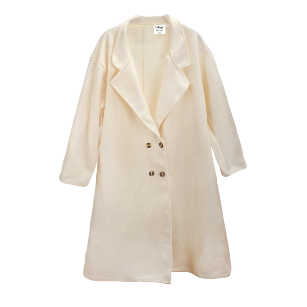 Lidogirl Women's White Coat,Fashion Double Breasted Loose Comfortable Overcoats,Simple & Versatile