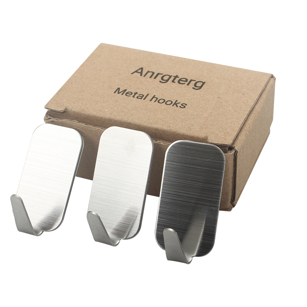 Anrgterg Metal hooks,304 Stainless Steel Self Adhesive Hook,Sticky Hooks for Hanging Bathroom Kitchen - 8 Packs