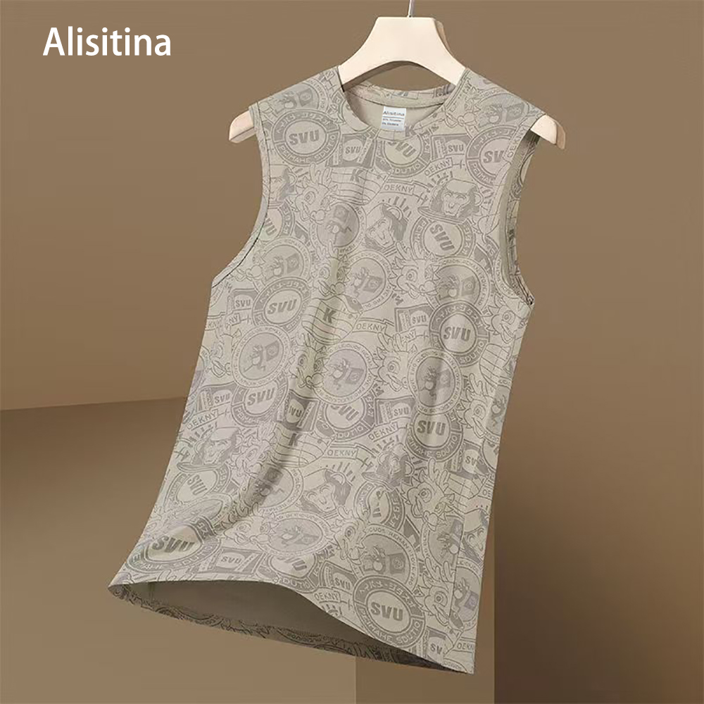 Alisitina Sleeveless Jerseys,Summer Short Sleeved Thin Men's Ice Silk Round Neck Loose Sports Shirt