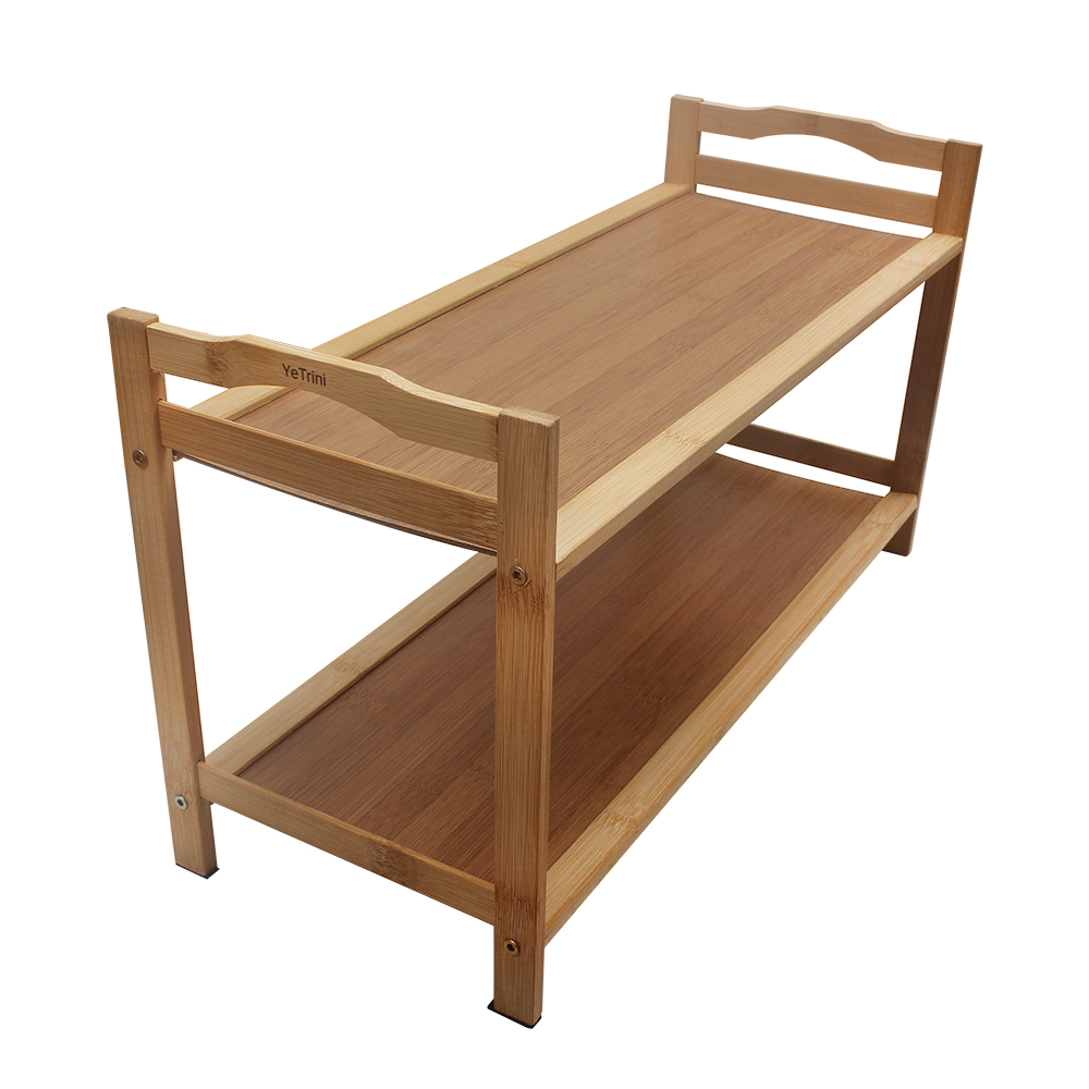YeTrini Compact & Stylish Bamboo Shoe Rack with 2 Tiers - Easy Assemble Shoe Organizer for Living Room, Balcony & Entryway
