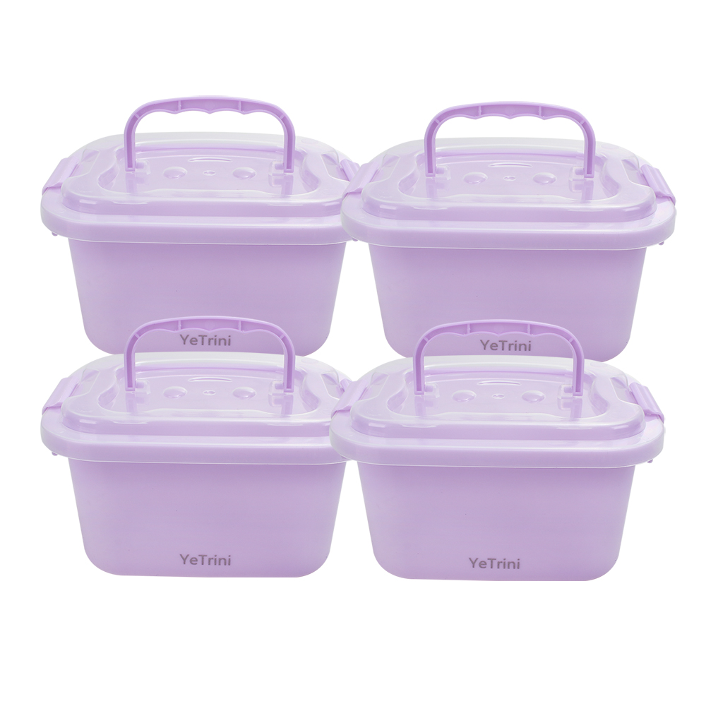 YeTrini 4-Pack Purple Plastic Storage Boxes with Handles, Stackable Containers for Craft Supplies, Toys & Pantry Organization