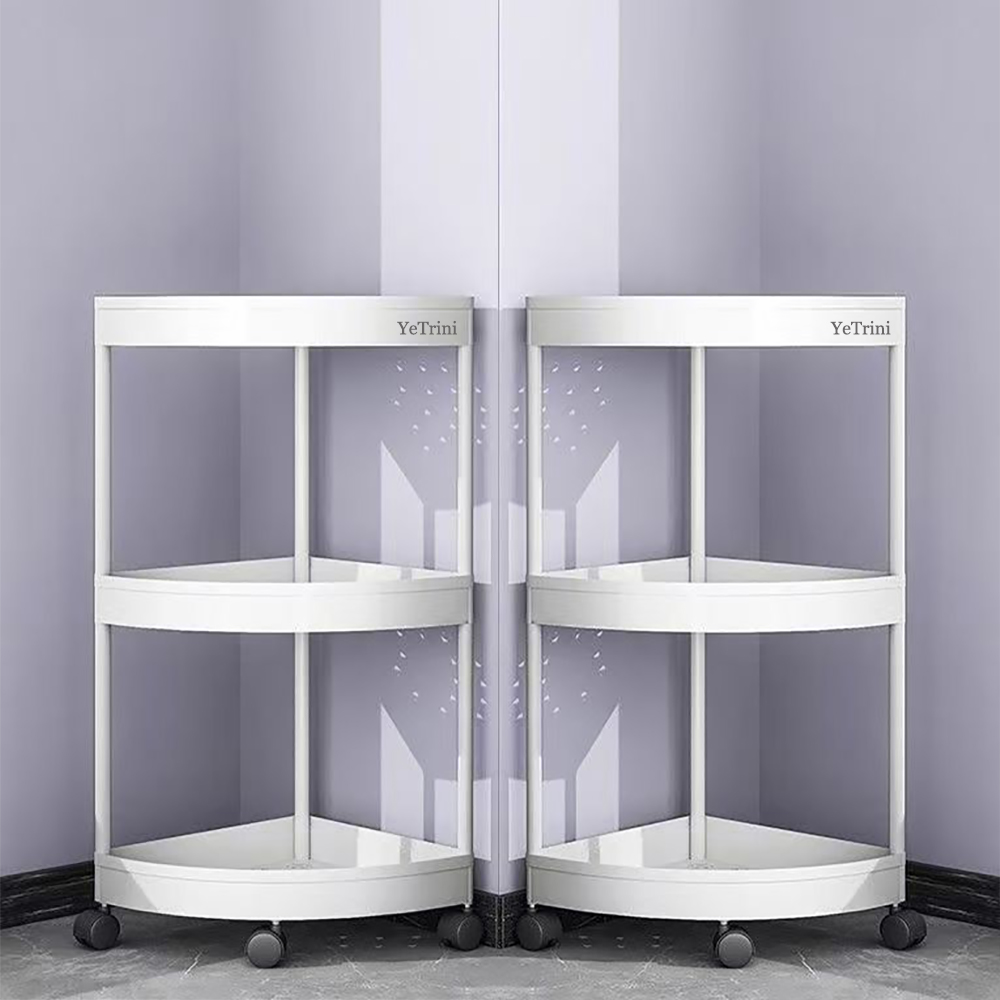YeTrini Space-Saving Corner Shelf, 3-Tier Rolling Cart as Bathroom Furniture, Multifunctional Organizer for Shower, Toiletries, and Home Storage.