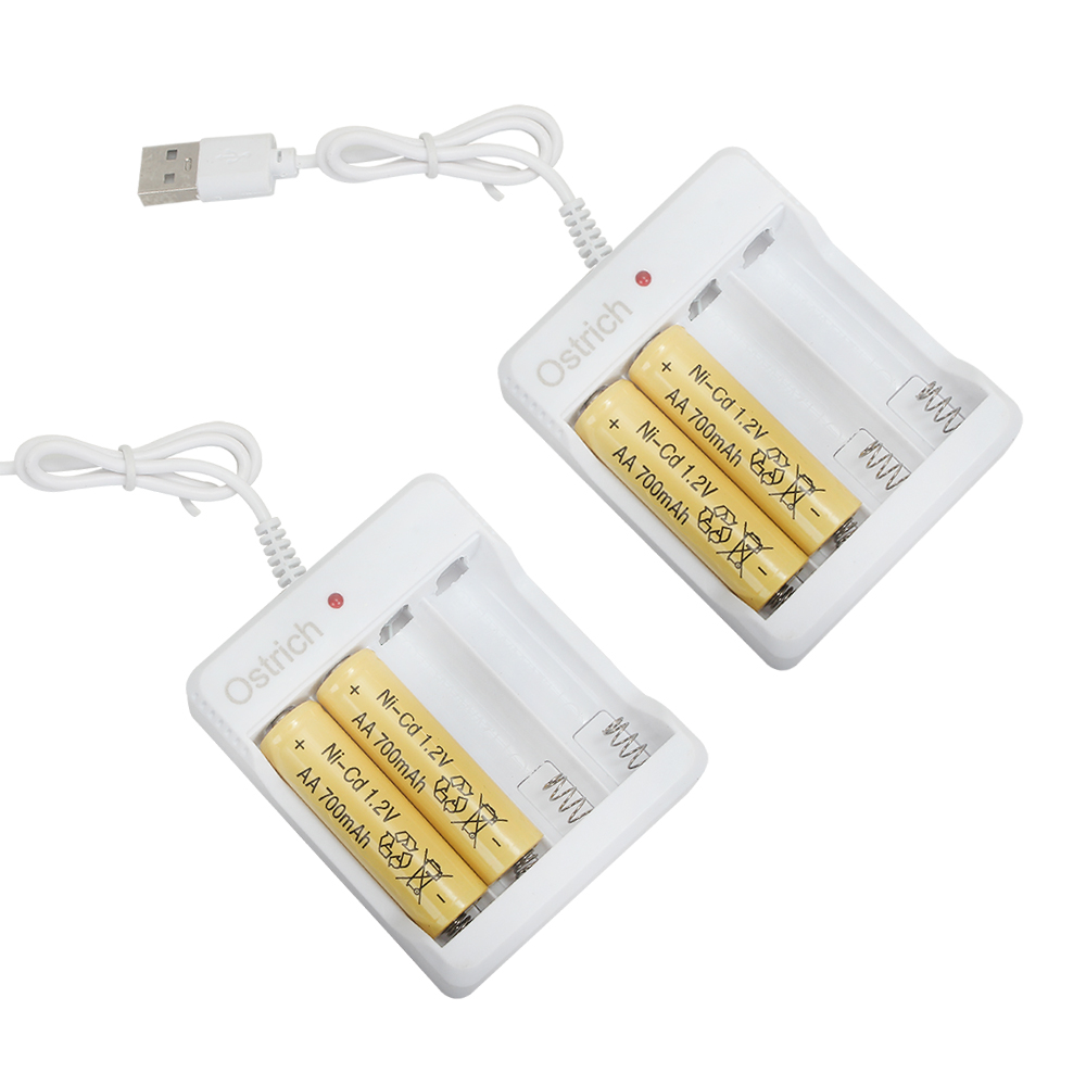 Ostrich USB Battery Chargers for AA AAA Rechargeable Batteries, 4 Slot Universal NiMH Ni-CD Battery Charger with LED Indicator for Home and Office