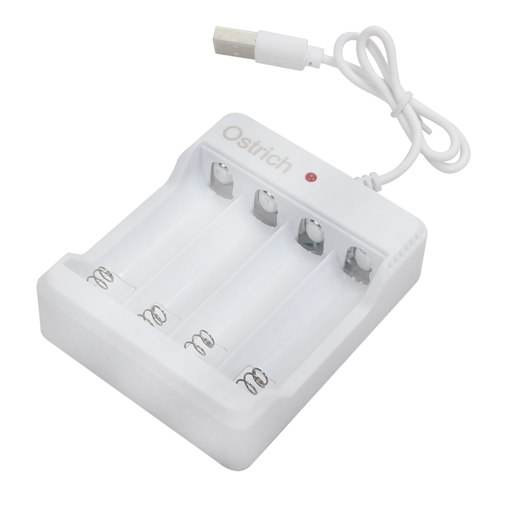 Ostrich USB Battery Chargers for AA AAA Rechargeable Batteries, 4 Slot Universal NiMH Ni-CD Battery Charger with LED Indicator for Home and Office