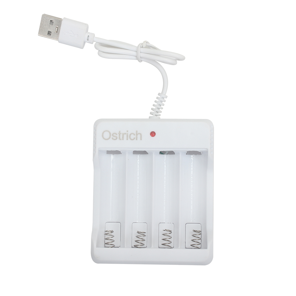 Ostrich USB Battery Chargers for AA AAA Rechargeable Batteries, 4 Slot Universal NiMH Ni-CD Battery Charger with LED Indicator for Home and Office