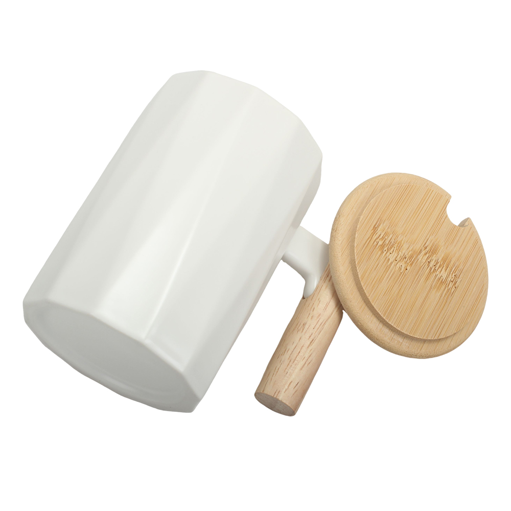 Qanoreth Mugs,330ml Unique Ceramic Mug with Bamboo Lid & Gold-Tone Spoon | Ideal for Coffee, Tea, and Water at Home or Office