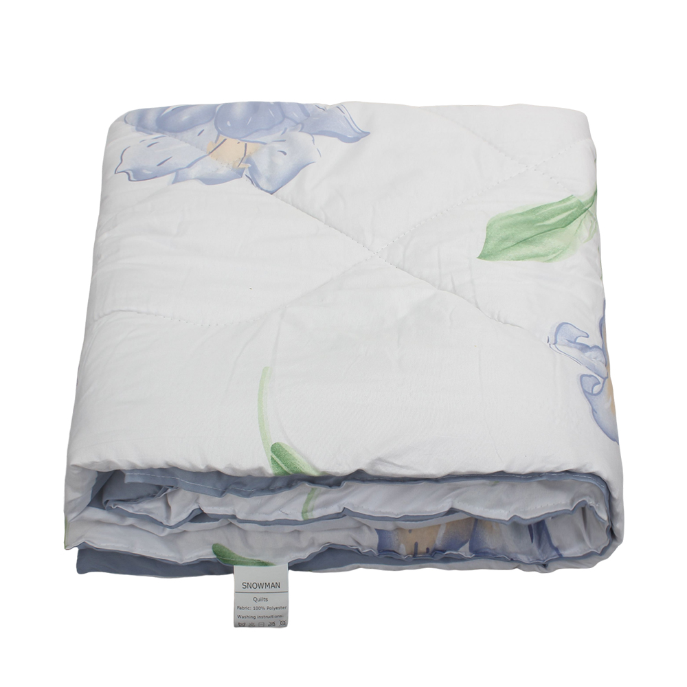 SNOWMAN Quilts, Elegant Lily Floral Print Reversible Quilt,Fresh Blue & White,Soft Lightweight All-Season Comforter
