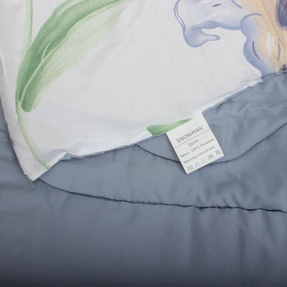 SNOWMAN Quilts, Elegant Lily Floral Print Reversible Quilt,Fresh Blue & White,Soft Lightweight All-Season Comforter