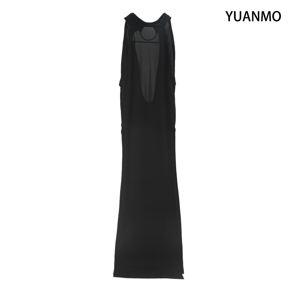 YUANMO Cosplay Costumes for Women,Black Lace Side Slit Sexy Sleeveless Mini Dress