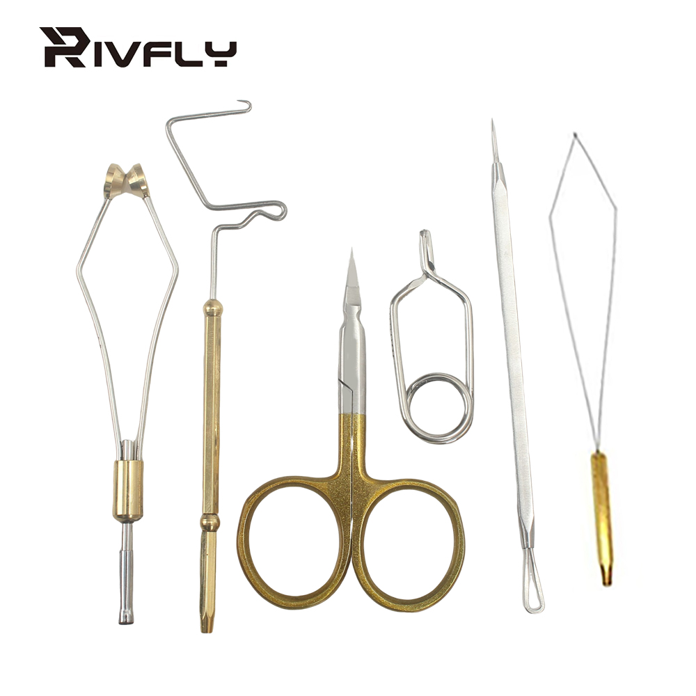 RIVFLY Fishing Tackle,6 Pieces - Fly Tying Tool Kit - Scissors,Bobbin Holder,Whip Finisher,Hackle Pliers,Threader,Bodkin Needle