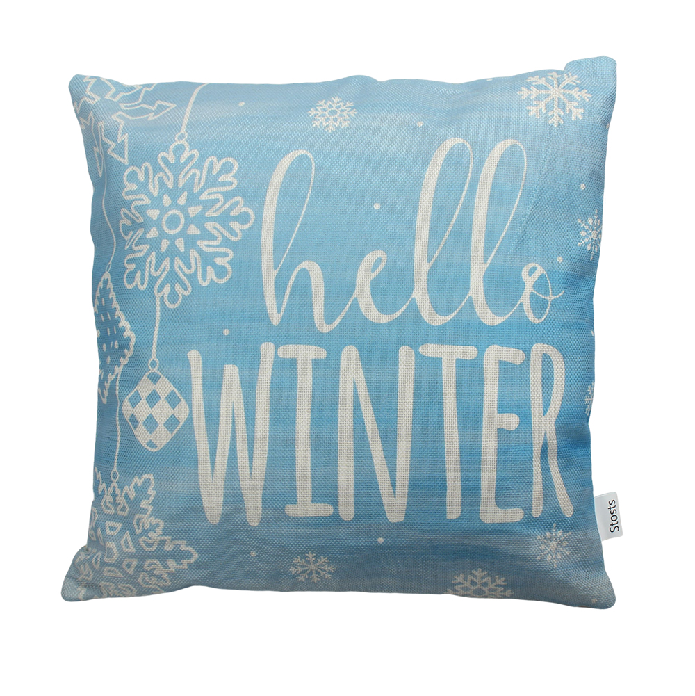 Stosts Pillow Cover,18 x 18 Inch Hello Winter Pillow Covers Cushion Case Pillowcases for Sofa Couch Bedroom Home Decorative, 2 Pack