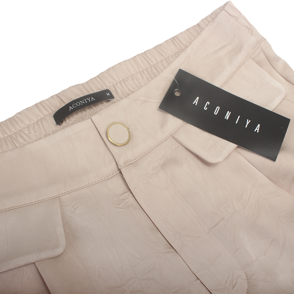 ACONIYA Shorts,Women's Commute Casual Shorts - Summer Elastic Back Waist Pleated Wide Leg Shorts