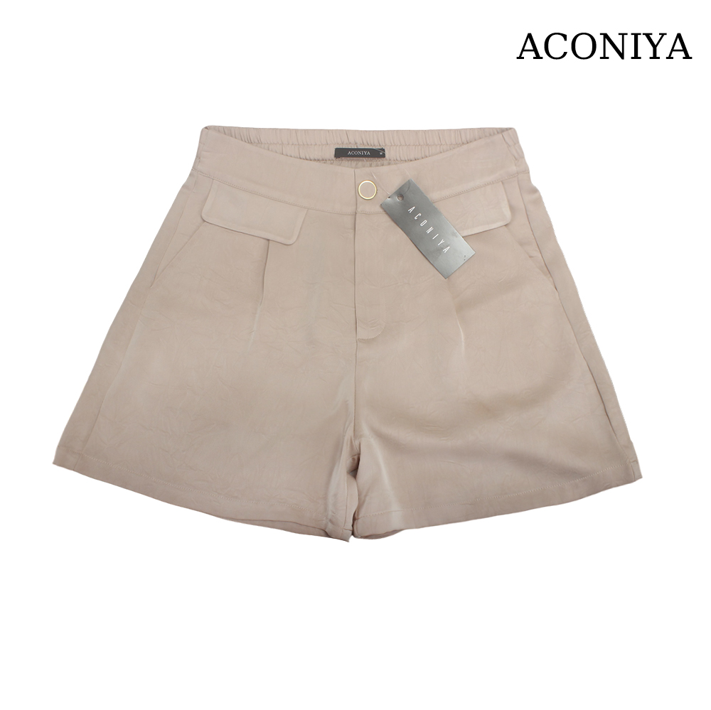 ACONIYA Shorts,Women's Commute Casual Shorts - Summer Elastic Back Waist Pleated Wide Leg Shorts