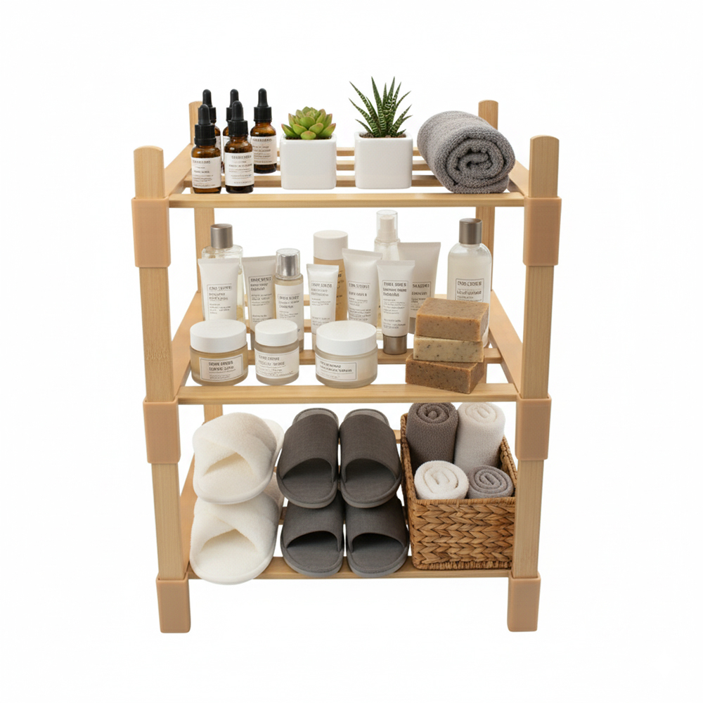 Daulpell Versatile Bamboo Furniture Shelf - 3-Tier Open Design Storage Rack for Toiletries, Towels & Slippers & More