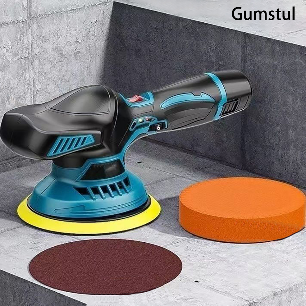 Gumstul Electric Floor Polishing Machine,6 Inch Portable Cordless Buffer Polisher Kit, 2800-5500rpm Orbital Polisher with 2Pack 12V Lithium Battery and Charger