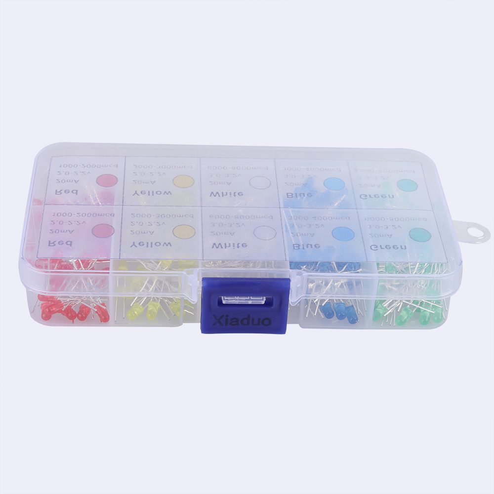 Xiaduo 100pcs 3mm Assorted Color 2-pin Diffused LED Light Emitting Diodes Set（5 Colors x20pcs）.