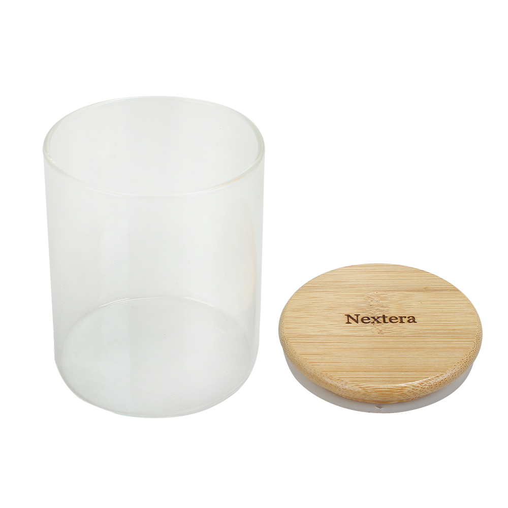 Nextera Containers for Household or Kitchen,200ML Clear Glass Storage container with bamboo Lid,for Beans, Rice, Sugar, Cookie Coffee and etc 2PCS
