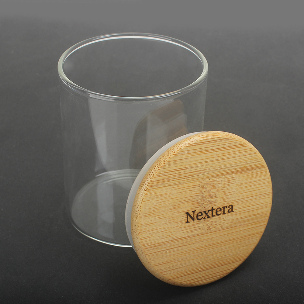 Nextera Containers for Household or Kitchen,200ML Clear Glass Storage container with bamboo Lid,for Beans, Rice, Sugar, Cookie Coffee and etc 2PCS