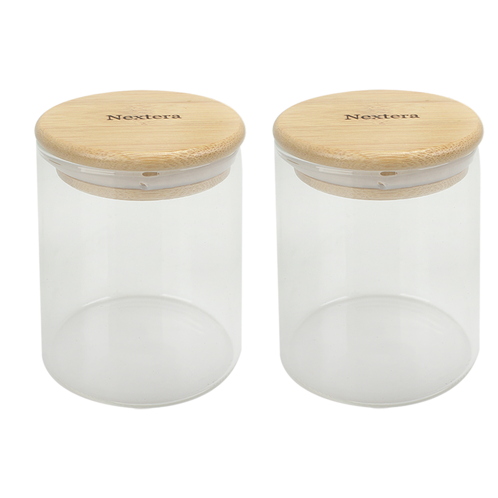 Nextera Containers for Household or Kitchen,200ML Clear Glass Storage container with bamboo Lid,for Beans, Rice, Sugar, Cookie Coffee and etc 2PCS
